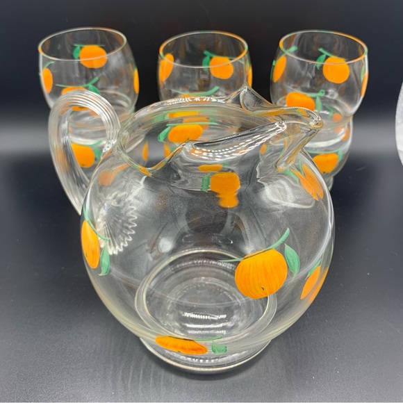 Vintage Hand Painted Miniature Orange Juice Pitcher And 4 Glass Set - Picture 4 of 12